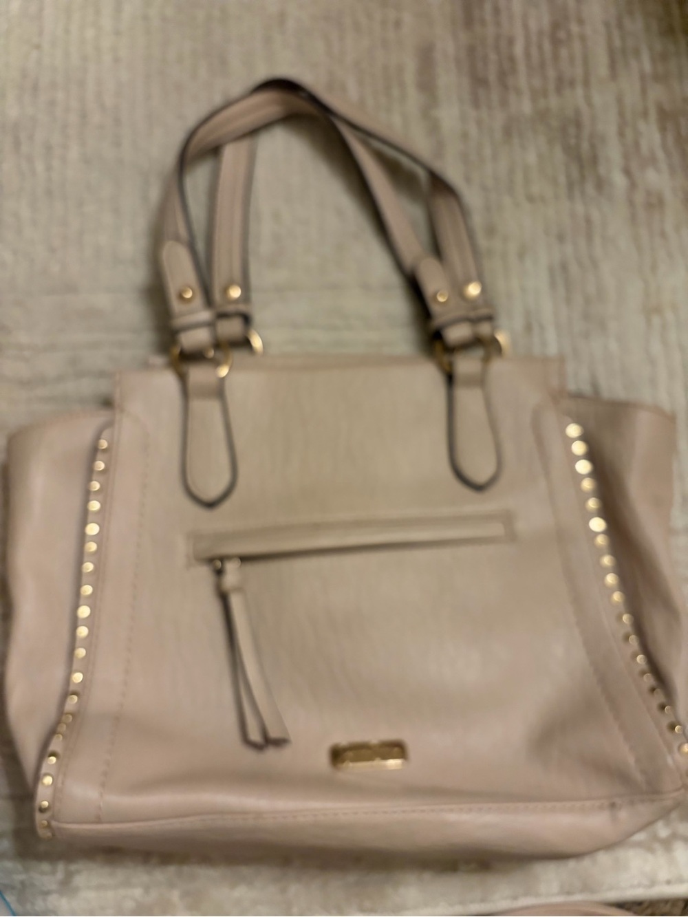 Jessica Simpson Beige Shoulder Tote with Gold Stud Accents